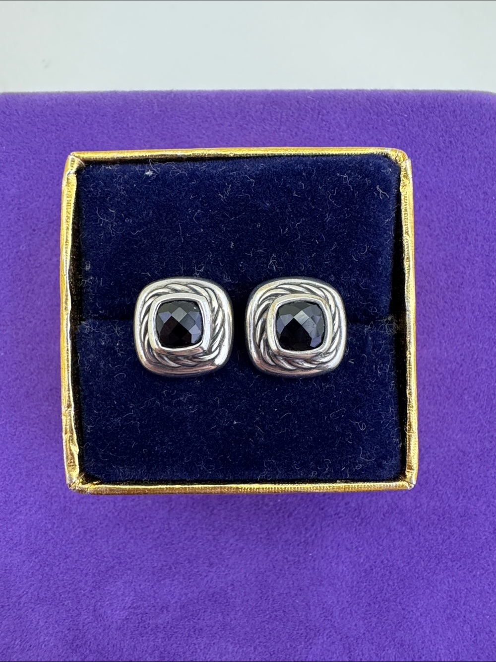 💛 Authentic David Yurman Sterling Silver Black Onyx Stud Earrings